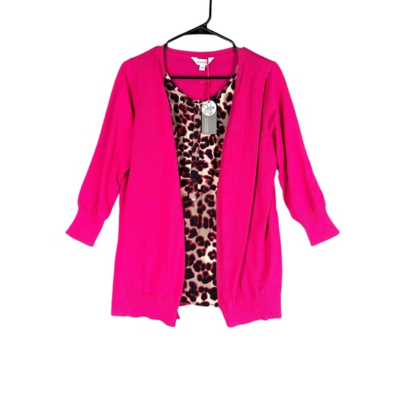 Marisota NWT Women’s Hot Pink Cardigan Leopard Tank Set US 8 10 Office Career - Picture 1 of 13